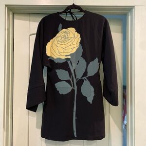 Black Mini Dress with Yellow Rose Design